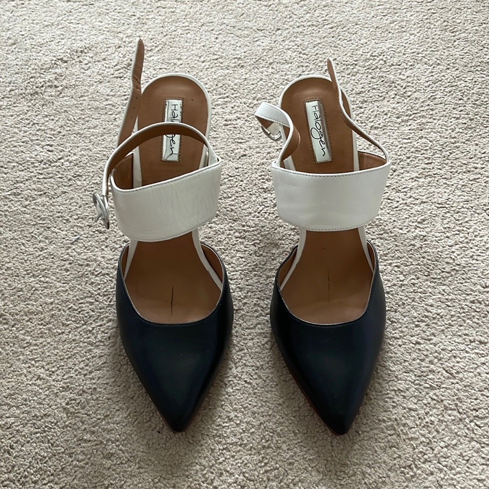 Halogen Black/White heels with buckle detail